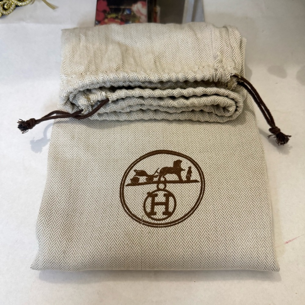 Authentic Hermes Herringbone Pattern Dust Bag with Drawstring Large